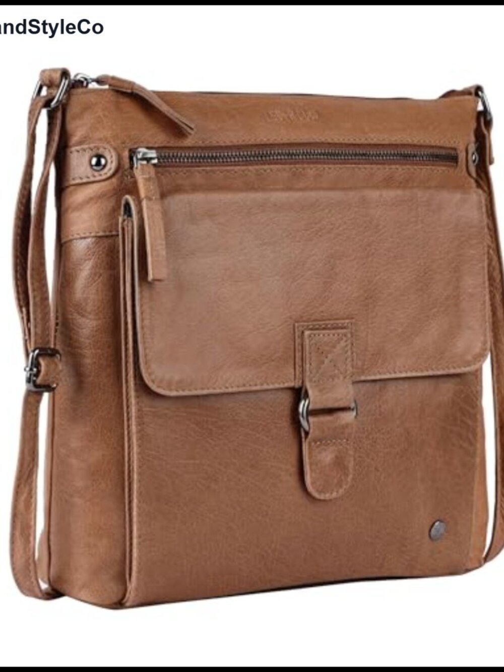 Genuine Leather Large Crossbody Bag Triple Zip Sling Shoulder Purse